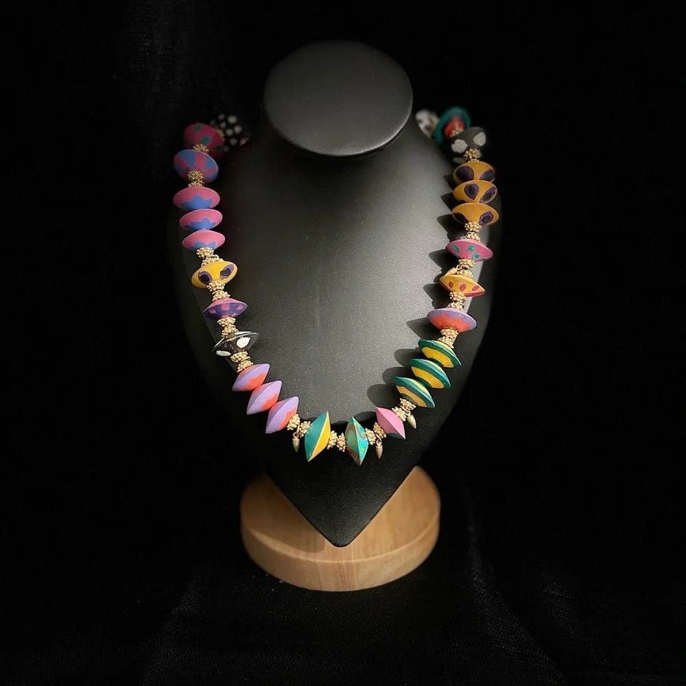 Vintage Vibrant Painted Wooden Beaded Necklace